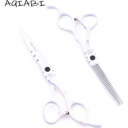 Professional Hair Scissors 5.5" AQIABI White Hair Cutting Scissors Thinning Shears Hairdressers Scissors Wooden Gift Box A1010