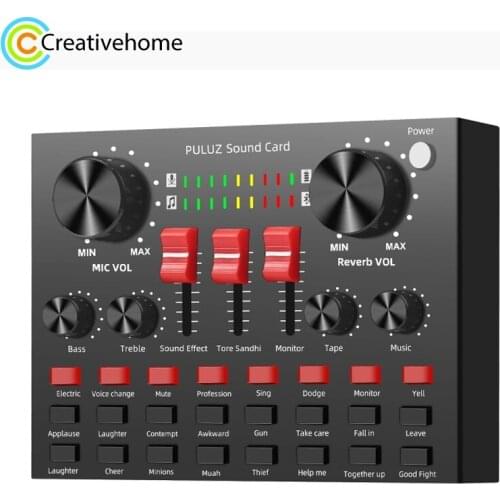 PULUZ Live Broadcasting Sound Card Bluetooth Karaoke Singing Recording Sound Mixer for Mobile Phone / Computer / Laptop / Tablet