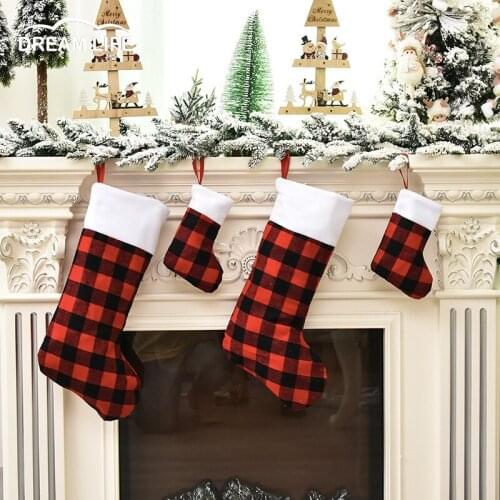 Christmas Stocking Decoration Gift Bag Pendant Magenta Black Plush Christmas stocking Pendant Festival Home Room Decor