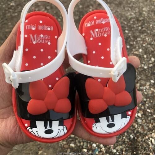 Disney Mickey Minnie Mouse Girls Jelly Sandals Bow Summer Children Girls Mini Melissa Jelly Shoes Girls Sandals Shoes
