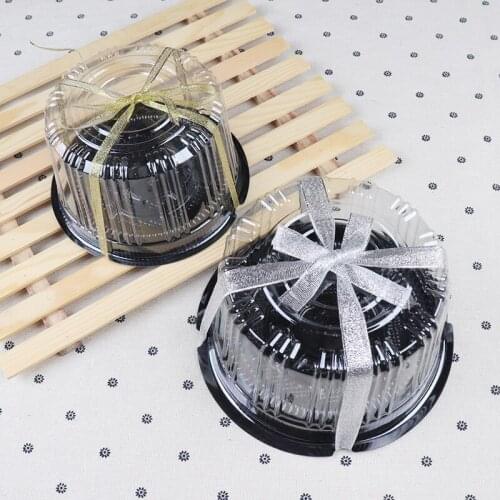 50pcs Net red baking package 4inch 6inch cake box wedding birthday party favor transparent roud plastic gift boxes with ribbon