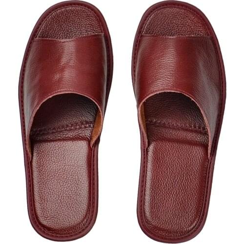 Genuine Cow Leather slippers couple indoor non-slip men women home fashion casual single shoes TPR soles spring summer