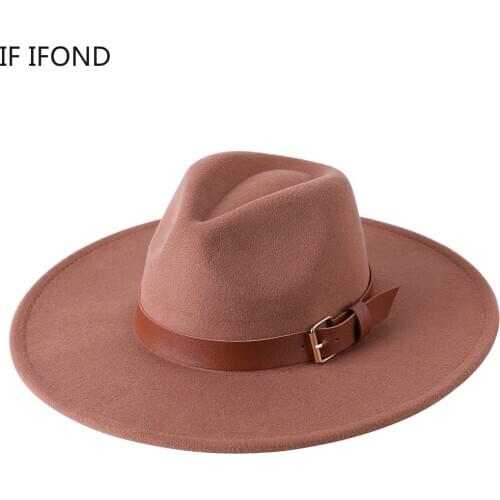 Wide Brim Simple Winter Wool Solid Fedoras Cap Men Women Panama Jazz Hats Elegant Lady Church Hats