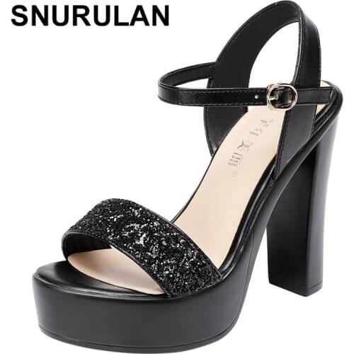 SNURULANNew Womens High Heels Wedding Shoes Summer Platform Sandals 2021 Fashion Sequins High Heels Sandals Ladies Plus Size 33