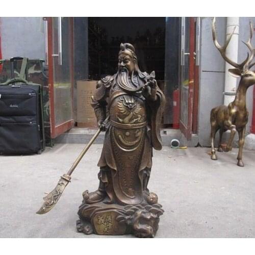 China Kung God of wealth Buddha Guan gong Bronze Dragon sword Guanyu Statue