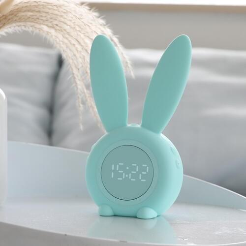 LED Digital Alarm Clock Bunny Ear Electronic LED Display Sound Control Rabbit Desk Clock Night Lamp For Home Decor