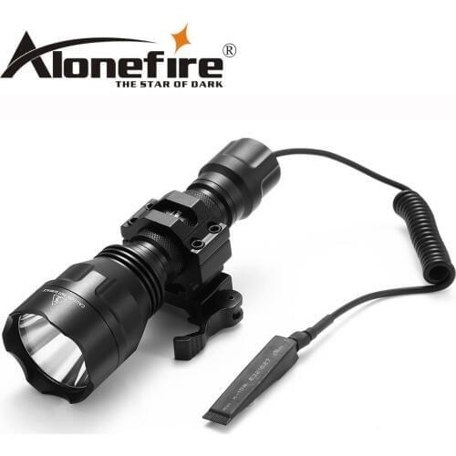 AloneFire C8 CREE XM-L2 U3 LED Tactical Flashlight Torch hunting 20mm Mount Airsoft Rifle Scope Shotguns light 18650 battery
