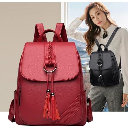 High Quality Leather Backpack Women Large Capacity Travel Backpack Fashion Tassel School Bags for Teenage Girls Shoulder Bags