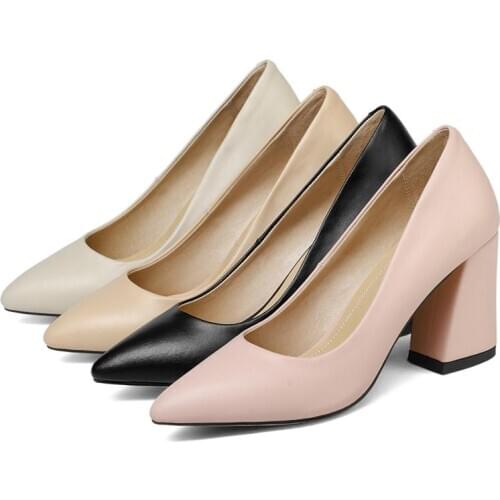 Womens shoes spring and summer thick heel 8cm high heel large size 41 shallow single shoe trend pointed toe shoegt