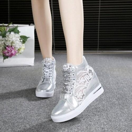 Summer Women Lace Casual Shoes Woman Breathable Mesh Sneakers Flats Lace Loafers High Heels Platform Wedges Ladies Creepers