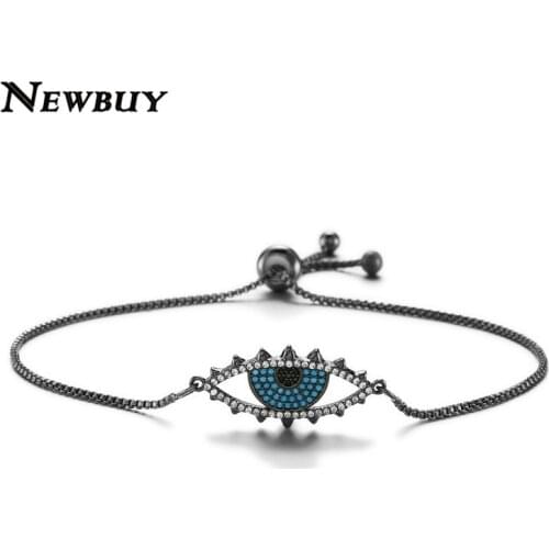 NEWBUY Black Color Evil Eye Charm Bracelet For Women Girl AAA+ CZ Jewelry Femme Bijoux Wholesale