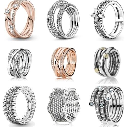 Authentic 925 Sterling Silver Ring Vintage Golden Braided Ring For Women Engagement Wedding Gift Fashion Jewelry