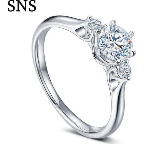 0.3Ct Fine Diamonds Ring Solid 14K White Gold Three Stones Setting Natural Diamond Wedding Ring Trendy Antique Anniversary Ring