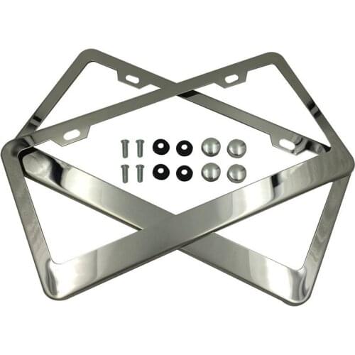 CHIZIYO 2pcs Stainless Steel Auto License Plate Frame Tag Cover Holder For Truck Vehicles Silver Black With Screws For US Canada