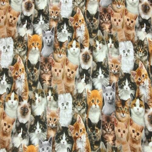 Cartoon Cats Print 100% Cotton Fabric for Boy Clothes Hometextile Cushion Cover Backpack Needlework Material Handmade Crafts DIY