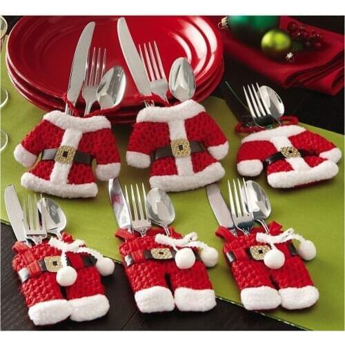 2 Sets/ Lot Clothes Pants Shaped Cutlery Suit Cover Silverware Tableware Holder Knives & Forks Pockets XMAS Decorations for Home