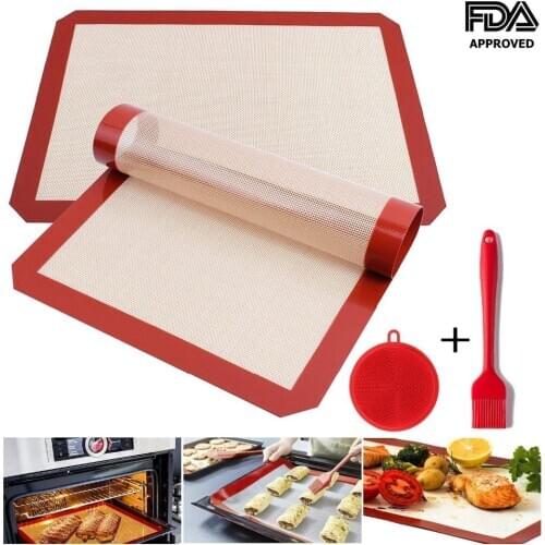 4 PCS Silicone Baking Mat Sheet Non Stick 4 Pack Cookie Mat for Bake Pans & Rolling