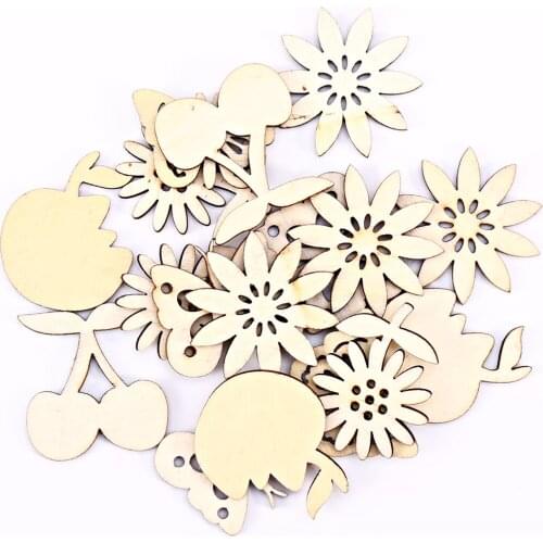 50pcs Natural Mixed Sunflower Daisy Butterfly Cherry Wooden Cutout Crafts Decorations DIY Chips Hanging Ornaments