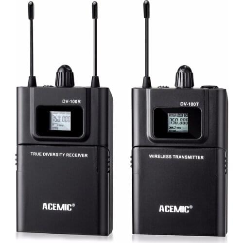 Acemic DV-100 Transmitter Receiver Mic True Diversity Interview Wireless Microphone System Special designed for DSLR Carema DV
