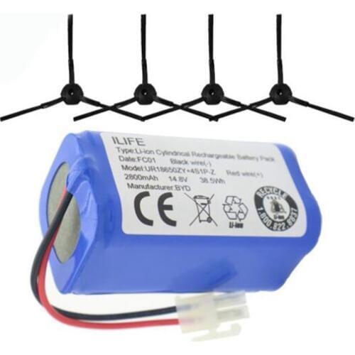 Top Deals Battery 1x Battery+4x Brush Robotic Vacuum Cleaner Accessories Parts for Ilife V7S A6 V7S Pro Ilife V7S Plus