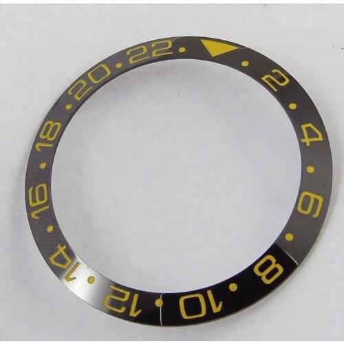 38mm new high quality Black ceramic Bezel Yellow Number insert watch fit automatic movement Mens watch bezel