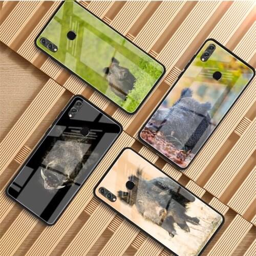 Wild boar Tempered Glass Phone Case For Huawei P20 P30 P40 P40 Lite Pro Psmart Mate 20 30 Cover Shell