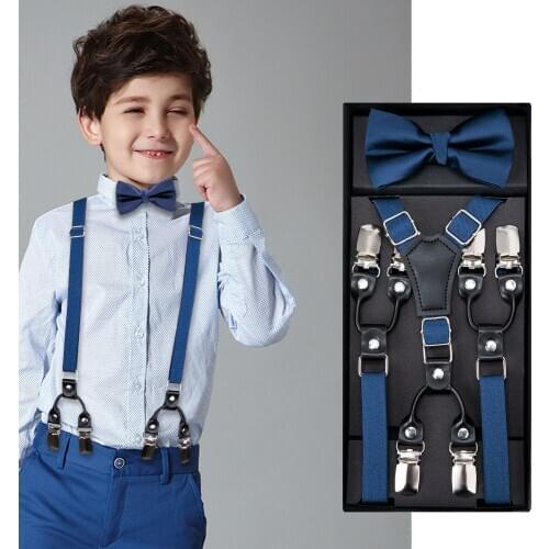 Kids Navy Suspenders Set Boys Girls Wedding Bow Tie Elastic Suspender Sets Children Adjustable Y-Back Brace Belt DH-015 DiBanGu