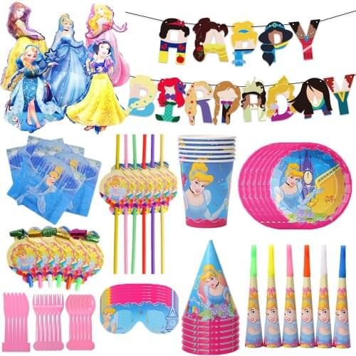 Disney Cinderella Princess Theme Party Kids Birthday Decoration Party Cups Plates Baby Shower Disposable Tableware Supplies