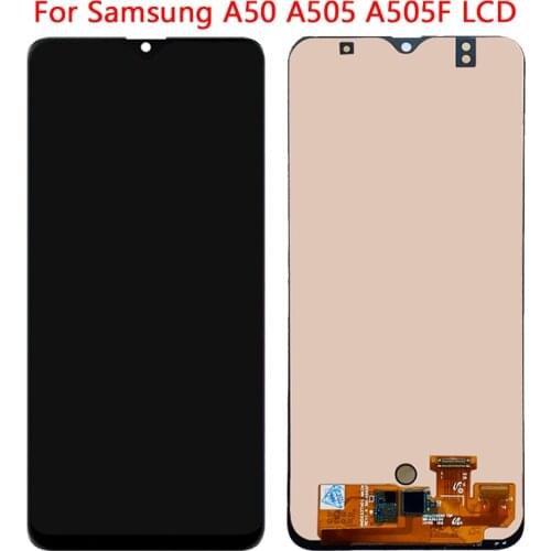 SUPER AMOLED A50 Display For Samsung A50 LCD Display Touch Screen With Frame Digitizer Assembly For SM-A50 A505 A505F LCD Repair