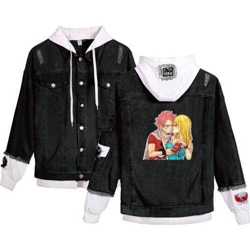 Classic Anime FAIRY TAIL Denim Jackets Men/women with Two Unofficial Imitation Sweatshirt Young People High Quality Denim Coats