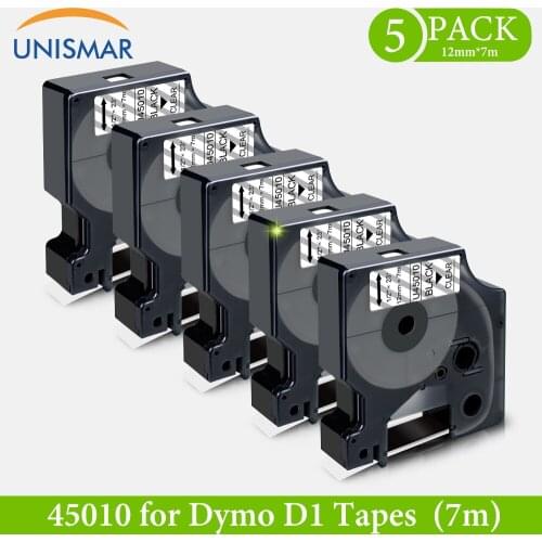 Unismar 5PCS 12mm for DYMO D1 Label Tape 45010 Black on Clear Label Ribbon for Dymo LabelManager 210D 160 280 420P Label Maker