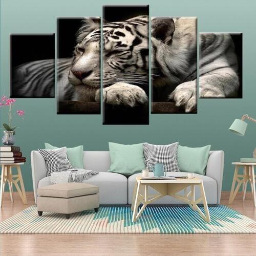 HD Printing 5 Panel Tiger Modern Living Room Painting Home Decor Poster Canvas Modular Wall Art Frame