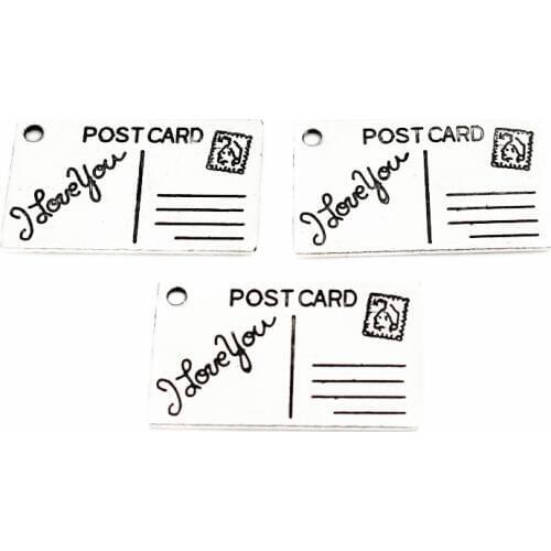 Hingt Quality 12pcs/lot Silver Alloy Postcard Dangle Charms Lobster Clasp Hanging Charm fit Bracelet&Pendant Necklace