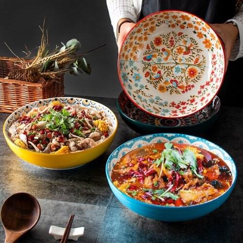 Classic Ceramic Bowl Creative Japanese Style Large Round Soup Bowl Salad Bowl Restaurant Household Kitchen Tableware