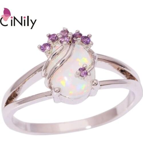 CiNily Created White Fire Opal Purple Zircon Silver Color Wholesale Fashion Party for Women Jewelry Ring Size 6-10 OJ8591