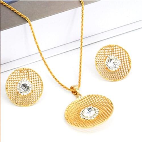 Arab Bridal Dowry Jewelry Dubai Jewelry Sets For Women African Gold Color Wedding Party Gift Cats Eye Necklace And Earrings Set