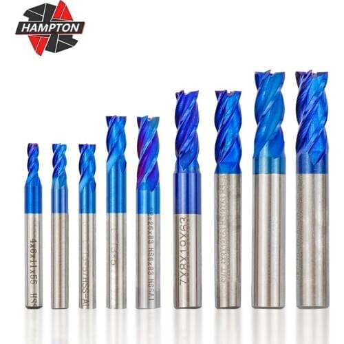 2-13mm Straight Shank Milling Cutter 4 Flute End Mill Nano Blue Coated High Speed Steel End Mill CNC Router Bit HSS End Mill