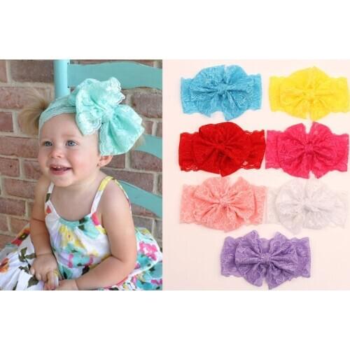 Hot 7 Colors Lace Bowknots Baby Girl Kids Bebe Headbands Headdress Hair Bow Accessories Photo Props Headwear Photography Props