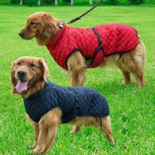 Big Dog Outdoor Coat Winter Warm Travel Jacket Adjustable Chest Reflective Tape Safety Running Bulldog Husky Dog Clothes XL Size