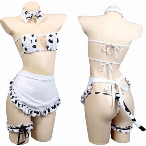 Anime Summer Swimsuit Honey Cow Maid Cosplay Costume Cute Sexy Women Bikini Set Swimwear Sukumizu Kawaii Loli Lingerie Clothing