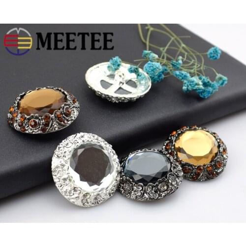 Meetee 2pcs 25/28/38mm Black Rhinestones Crystal Buttons DIY Coat Mink Fur Button For Clothing Decorative Buckle Sewing ZK674