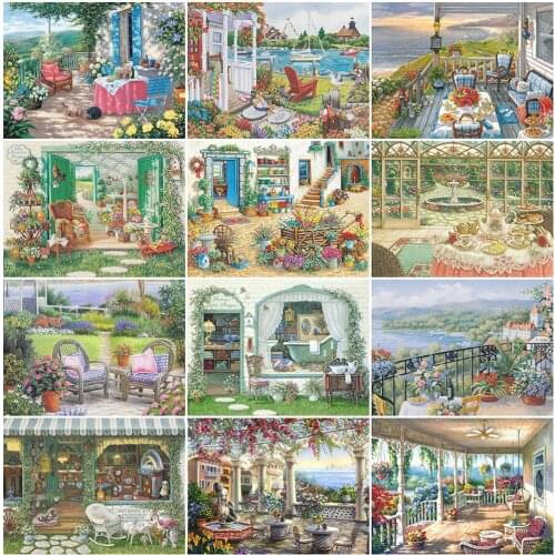 MomoArt Diamond Embroidery Garden Picture Rhinestones 5D Diamond Painting Scenery Cross Stitch Mosaic Needlework Home Decoration