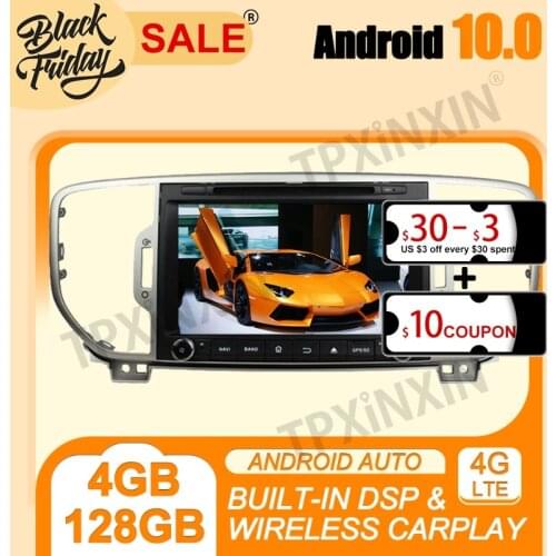 DSP Android 10.0 PX6 IPS Carplay 4+128G For KIA Sportage 2016-2018 Multimedia Player Auto Radio Tape Recorder GPS Navi Head Unit