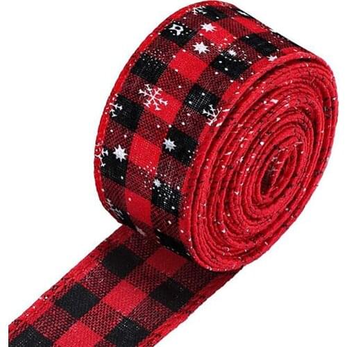 6M New Red Black Plaid Ribbons Roll Hemp Christmas Checkered Webbing Snowflake Pattern Tie The Bow Non Fading Durable Odorless