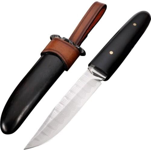 Samurai Damascus VG10 Steel Straight Knife Outdoor Camping Hunting Knife Sharp Fixed Blade Tactical Knife Survival EDC Tools