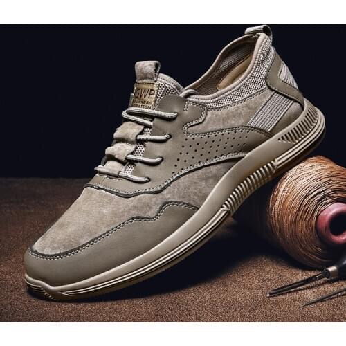 Top Quality Genuine Leather Shoes Mens Sneakers Knit Collar Mens Casual Shoes Hollow Men Leather Shoes
