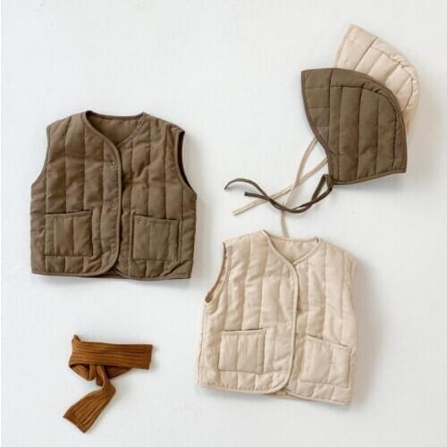 Baby Girls Boys Solid Casual Warm Vests And Hat Kids Waistcoats 6M-3T Autumn Winter Newest Children Sleeveless Fashion Clothes