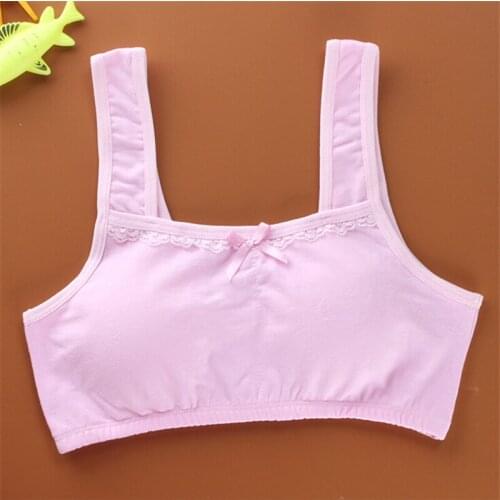 Solid Color Bowknot Lace Cotton Vest Brassiere Young Girls Puberty Teenager Students Underwear Bra FS0497