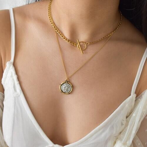 Adjustable long chain necklace gold plated metal chain toggle clape heart chocker necklace for women hip hop party jewelry gift