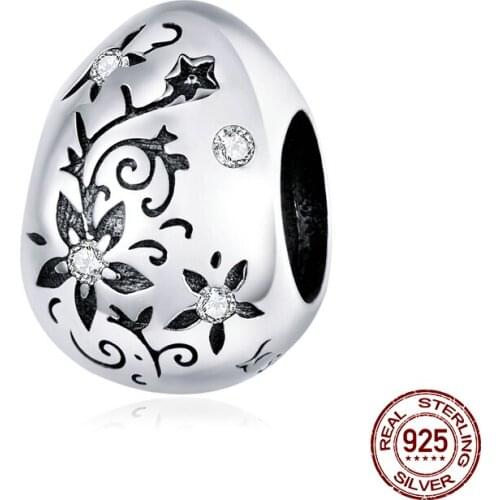 Easter vintage egg flower charm beads fit bangle bracelet pendant 925 sterling silver brand jewelry making birthday gift DIY